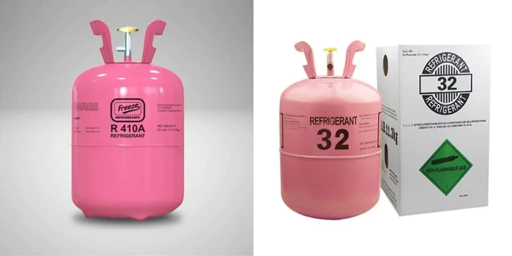 A1 refrigerant R-410A beside its possible replacement, A2L refrigerant R-32