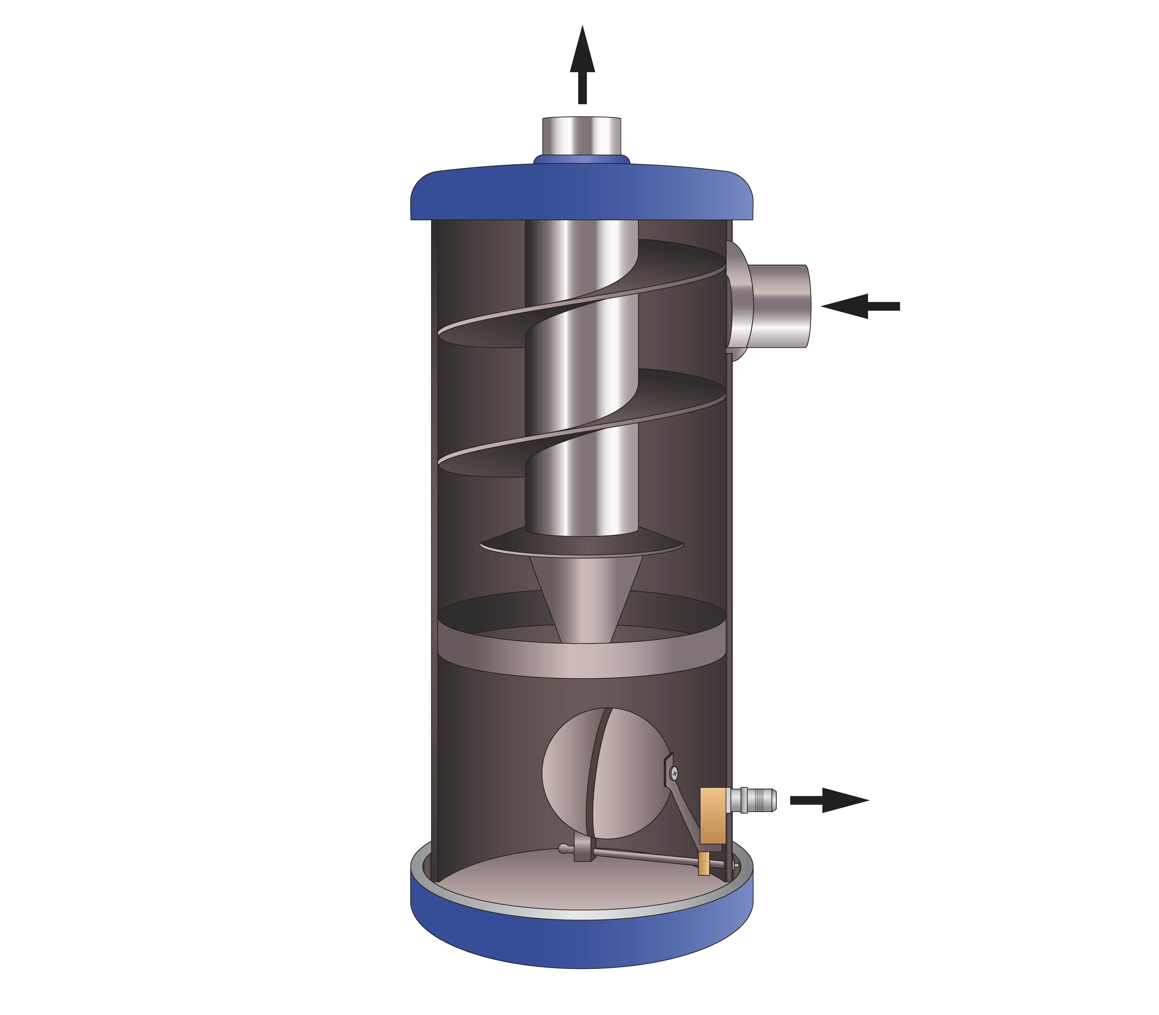 a diagram showing the inlet, outlet, and oil return of a helical separator